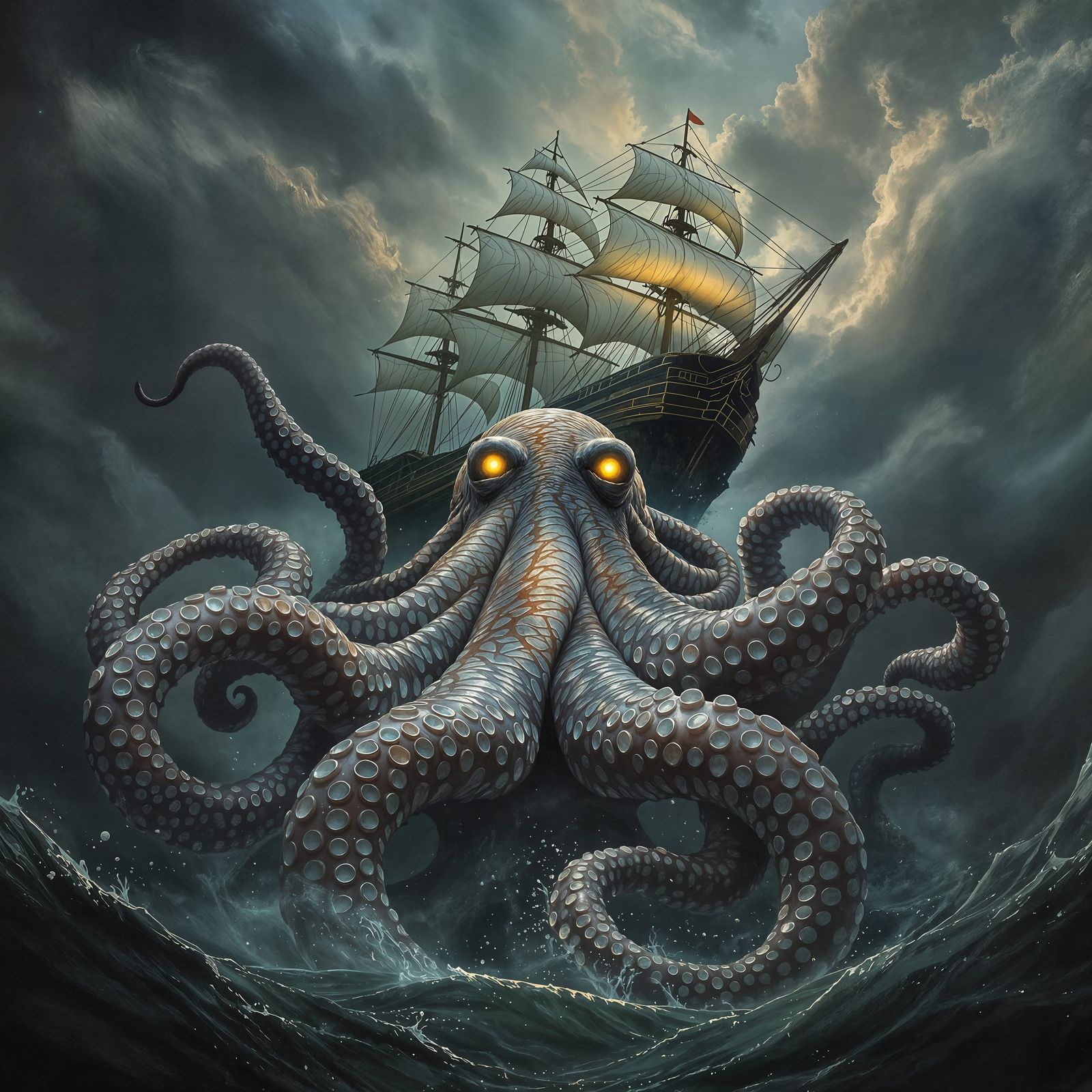 Surreal Sailor's Nightmare: Giant Octopus Invades Classic Sa...