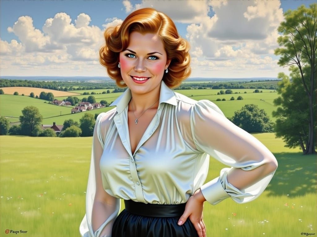 Elegant Woman in English Countryside, Inspired by Constable