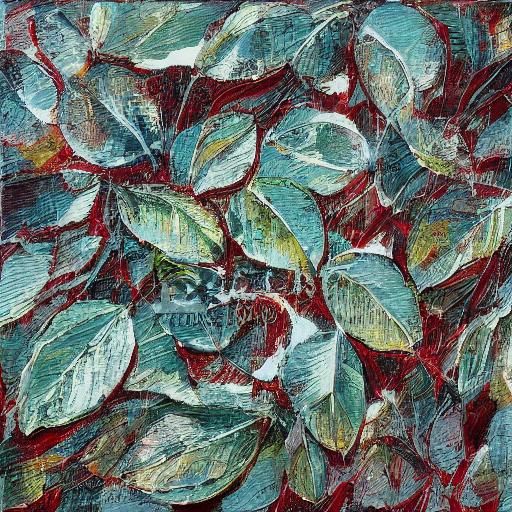 White Leaves and Flowers on Snow with Acrylic Texture