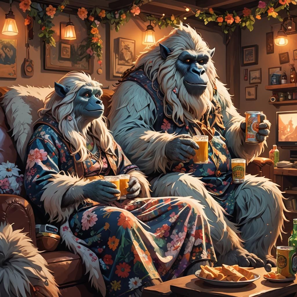 Yetis Watching TV: Fantasy Concept Art