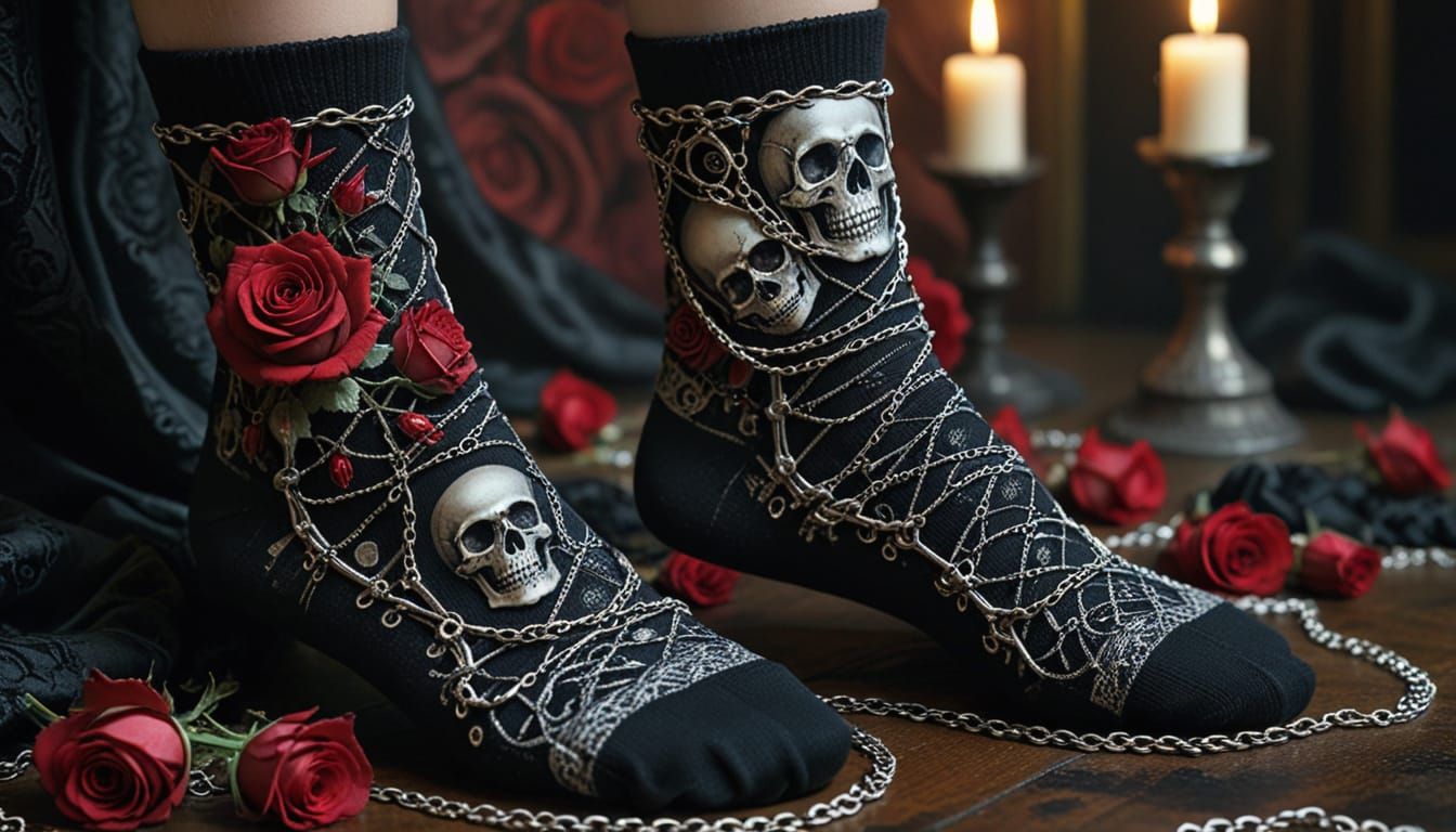Gothic Romance Socks with Roses and Skulls