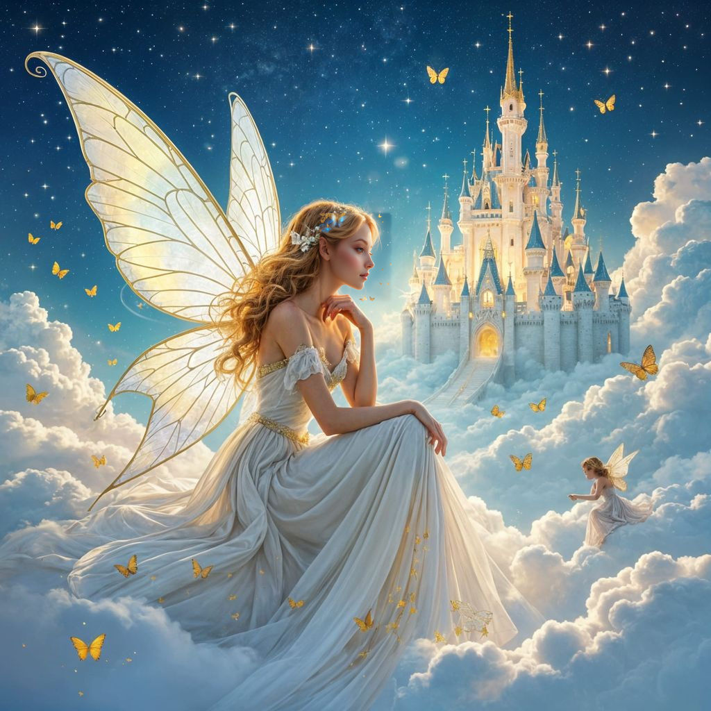 Celestial Fairy with Castle in Ethereal Style