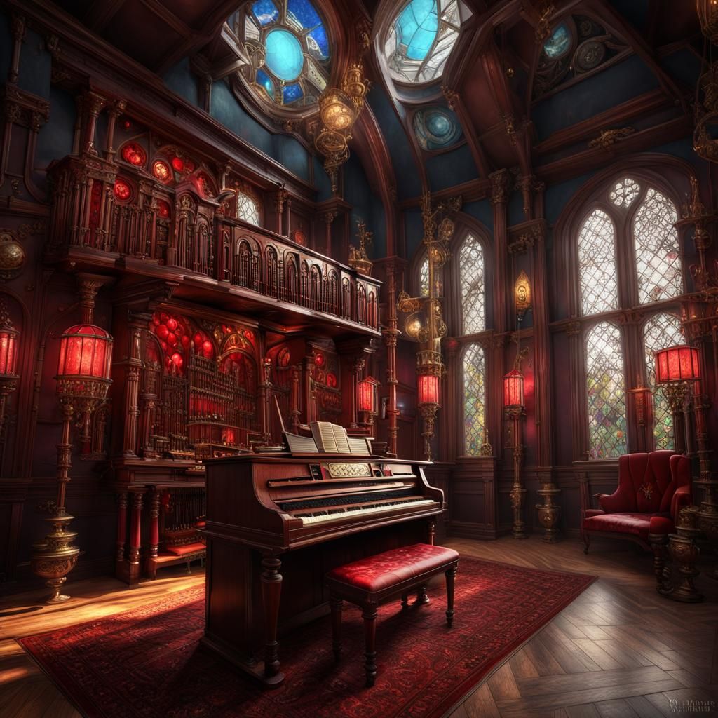 Steampunk Mansion Music Room with Pipe Organ