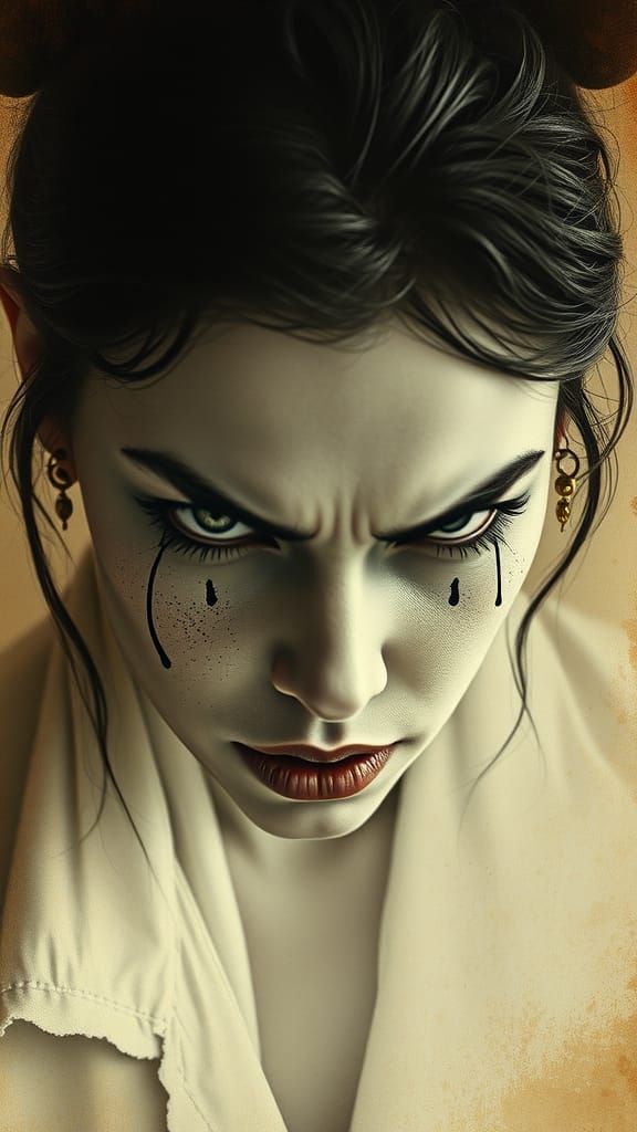 Charcoal Sketch: Woman with Horns and Oily Tears