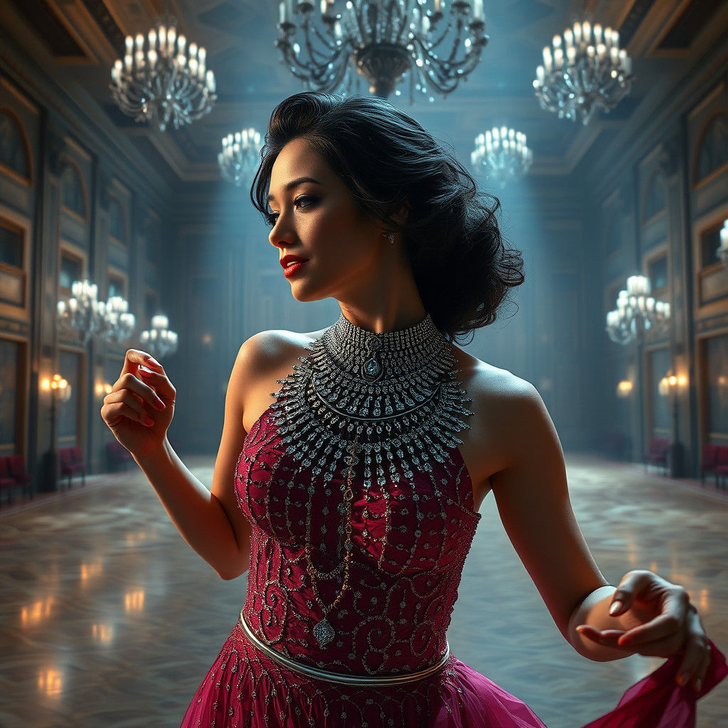 Lady Dancing in Empty Ballroom: Digital Matte Painting