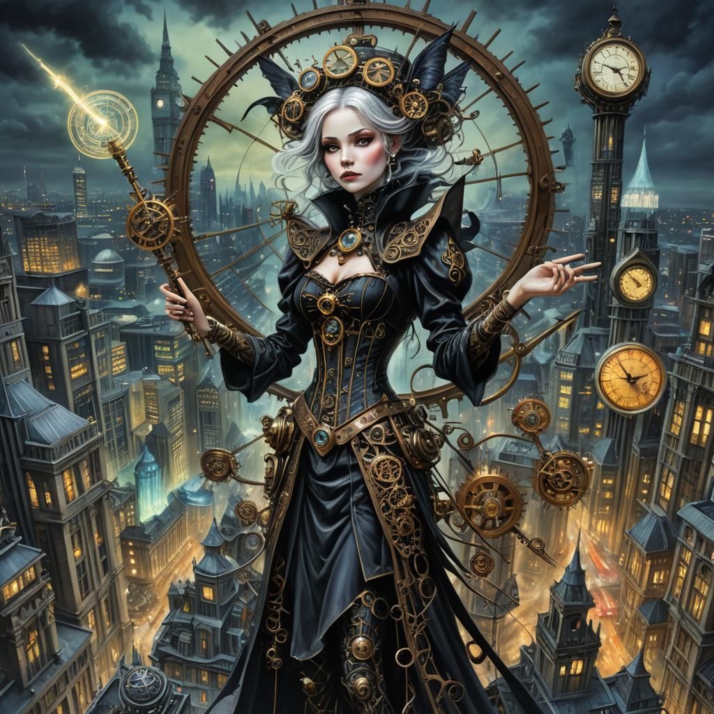 Steampunk Fairy Godmother in Futuristic London