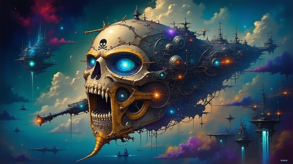 Steampunk Pirate Ship Soars in Epic Sky