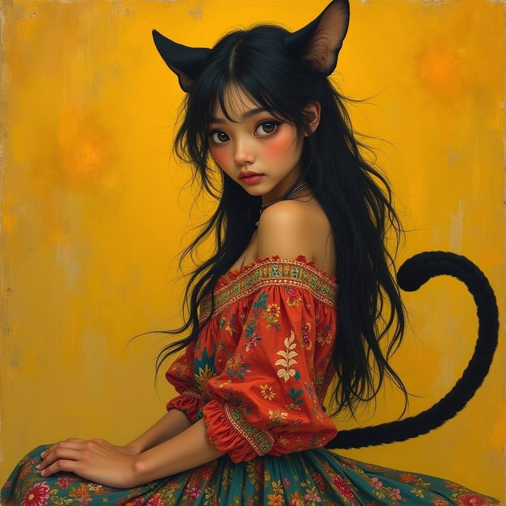 Mestizo Goddess in Vibrant Embroidered Attire