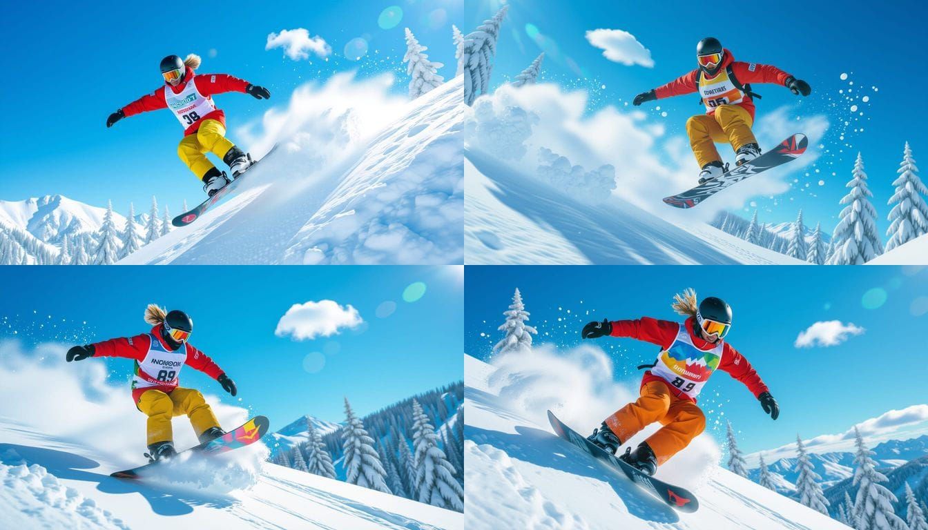Dynamic Snowboard Jump in Cinematic Graffiti Style