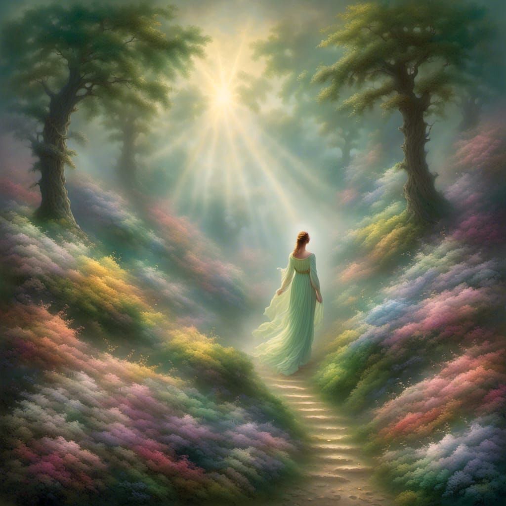 Green Angel Descends into Flowering Forest