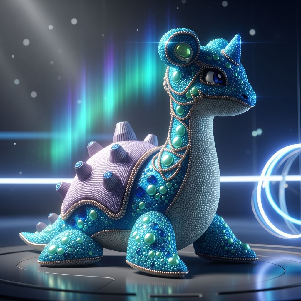 Iridescent Bead Embroidered Lapras in Futuristic Style