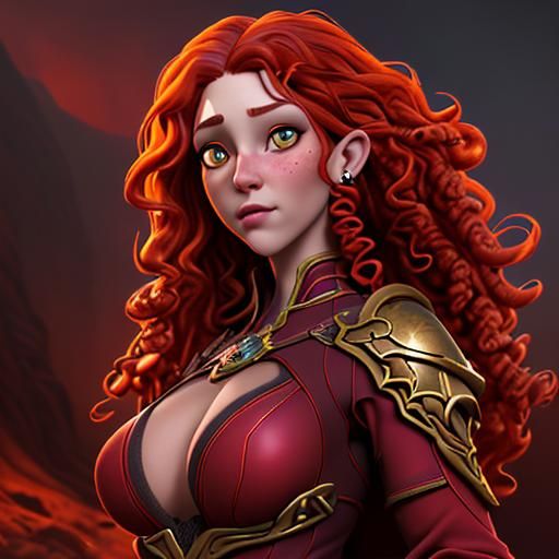 Red-haired Woman with Amber Eyes: Fantasy Portrait