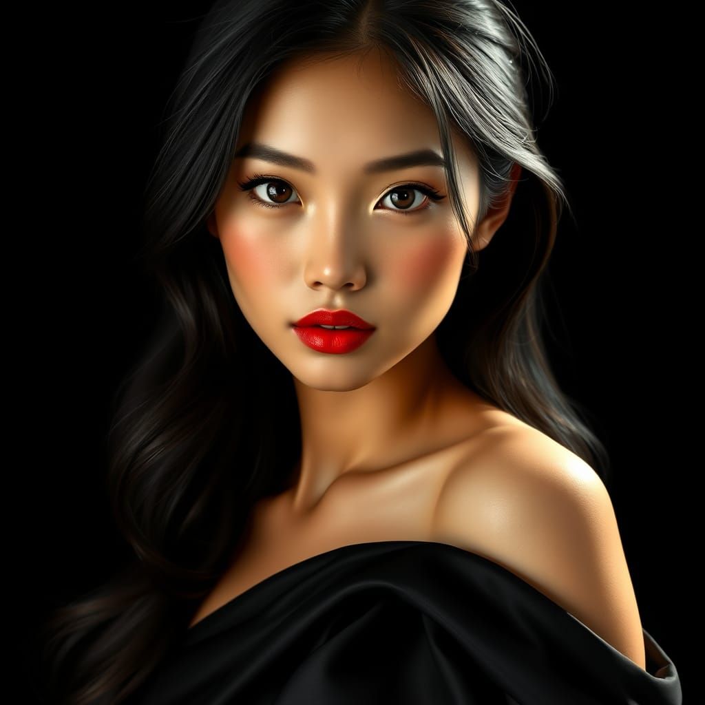Elegant Laotian Woman in Hyper-Realistic Digital Art