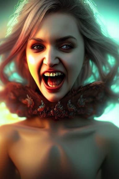 Detailed Painting of Woman with Manic Smile