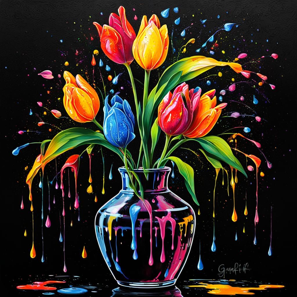 Glowing Tulips in Graffiti Art Style