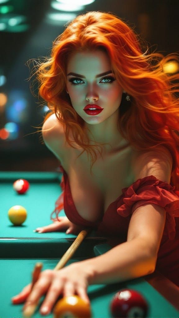 Red Haired Woman in a See-Through Neoclassical Setting