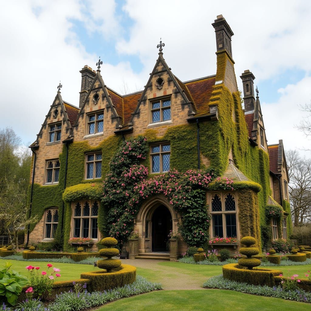 Gothic English Manor House in Spring