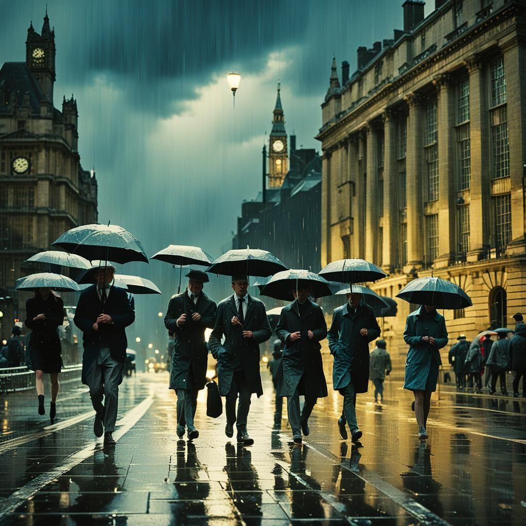 Rainy City Streets at Night in Moody Noir Style