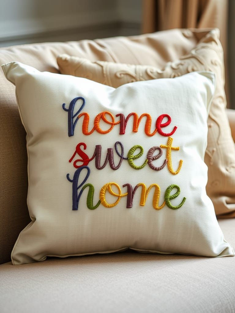 Embroidered Throw Pillow with "Home Sweet Home"