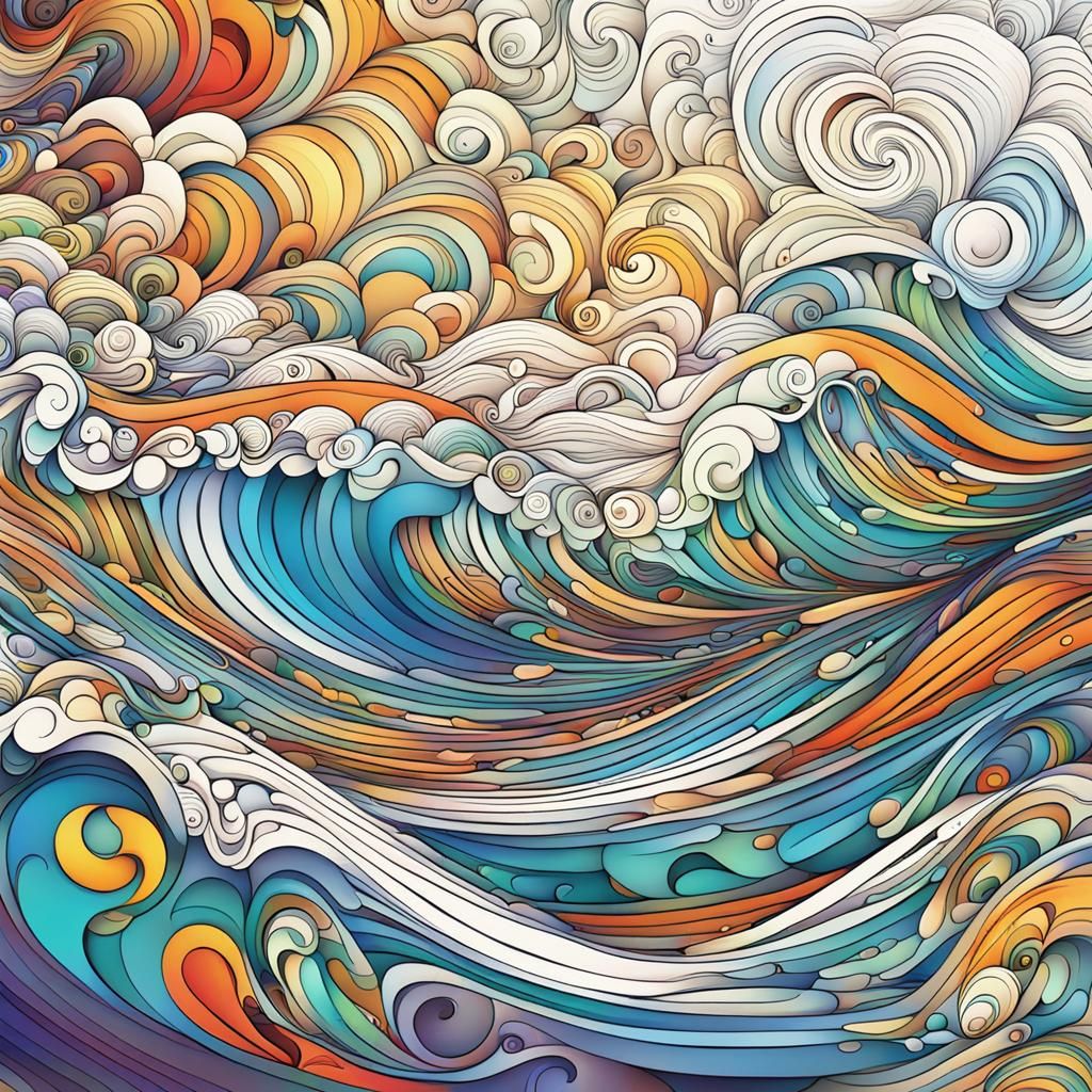 Colorful Beach Scene with Abstract Fractal Design