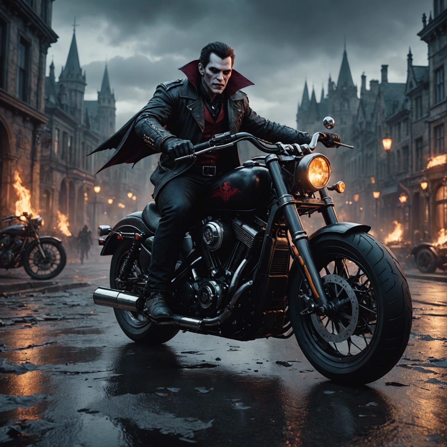 Vampire Harley Rider in Detailed Matte Painting