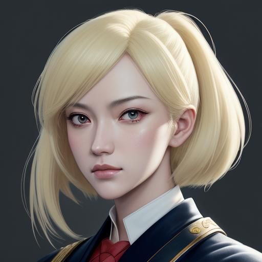 Anime Girl in Dark Navy and Red, 3D Render