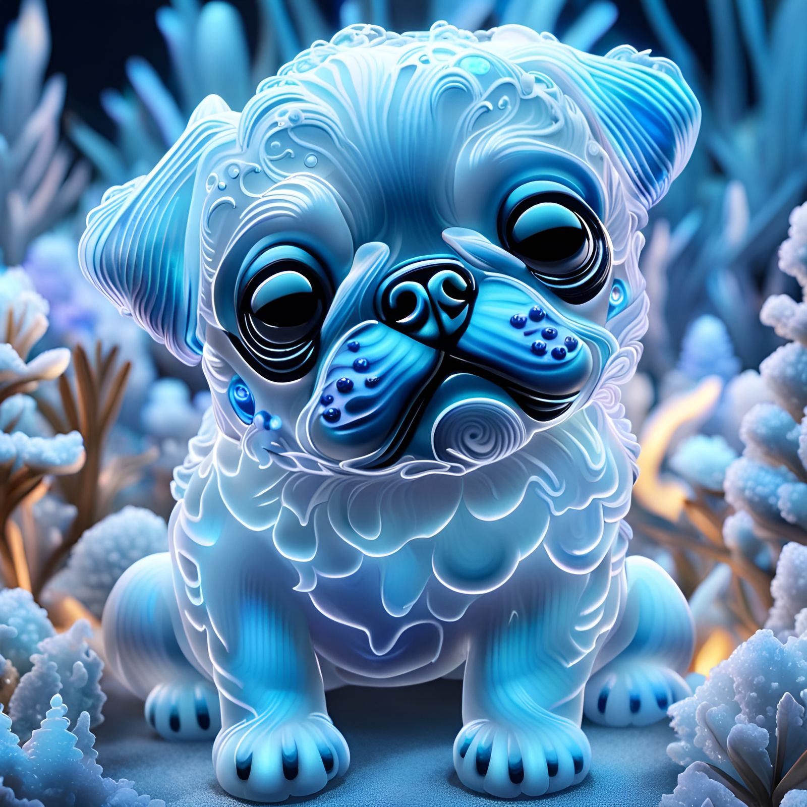 Icy Baby Pug Sculpture in Crystal Garden
