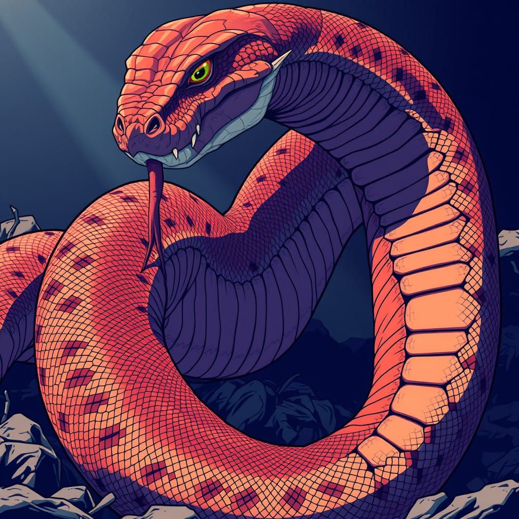 Gargantuan Titanoboa in Vibrant Anime Style