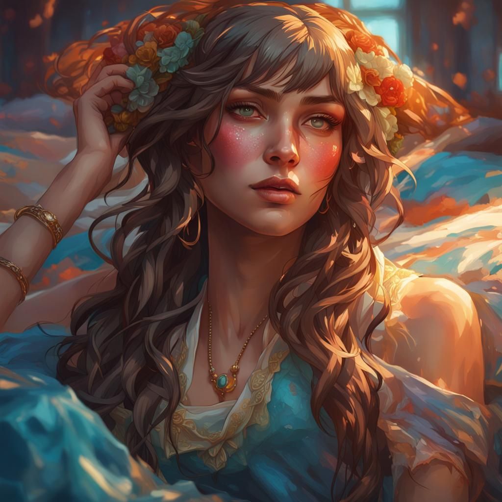 Beautiful Bikini Girl Portrait in Digital Art Style