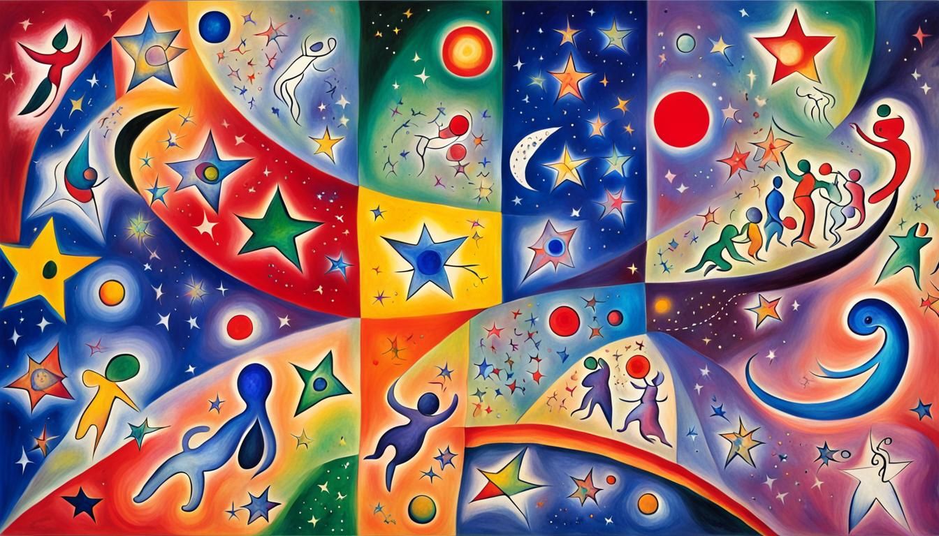 Cosmic Stars Dancing in Abstract Expressionism Style