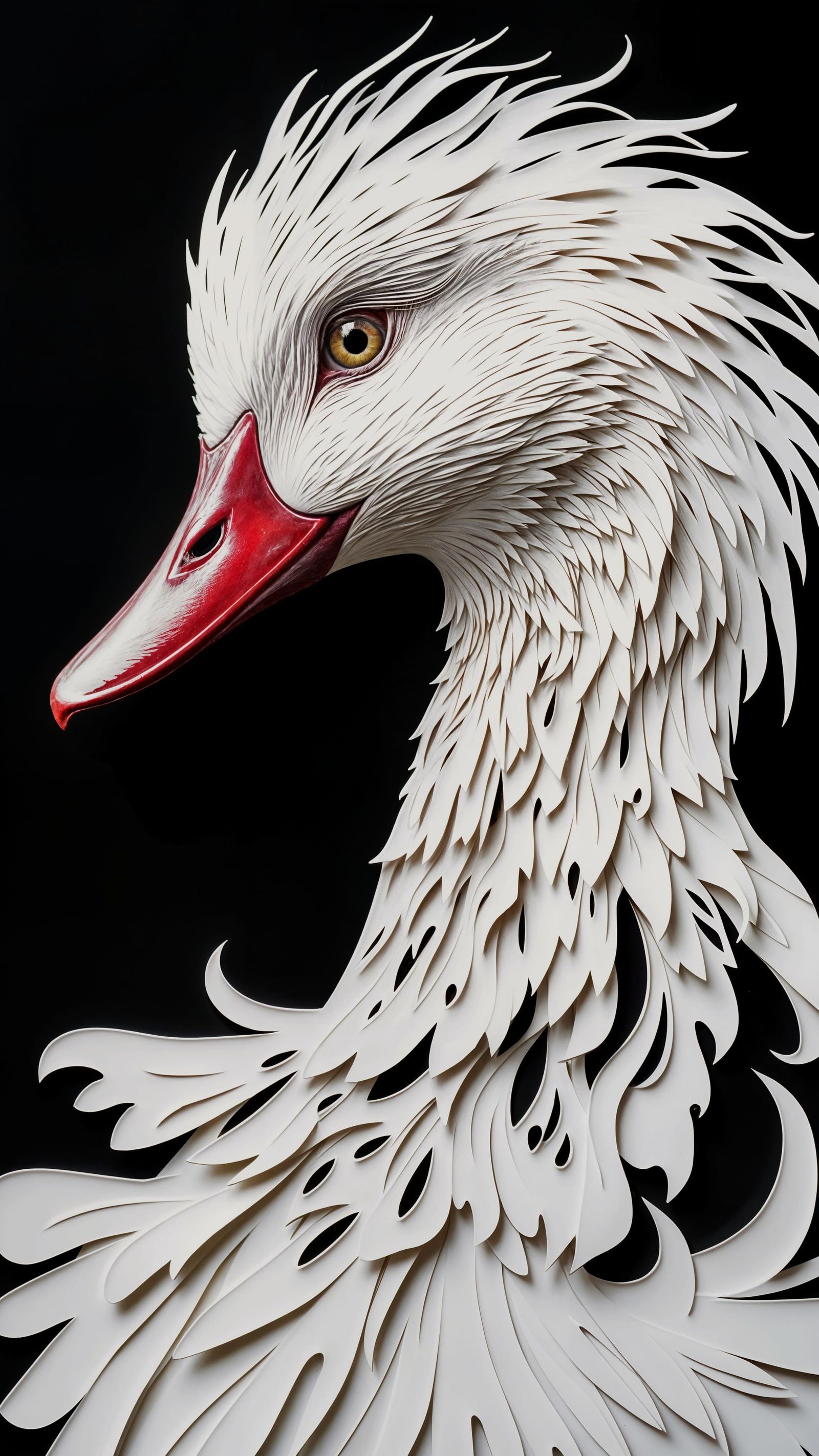 Innovative White Duck Portrait with Burgundy Metallic Accent...
