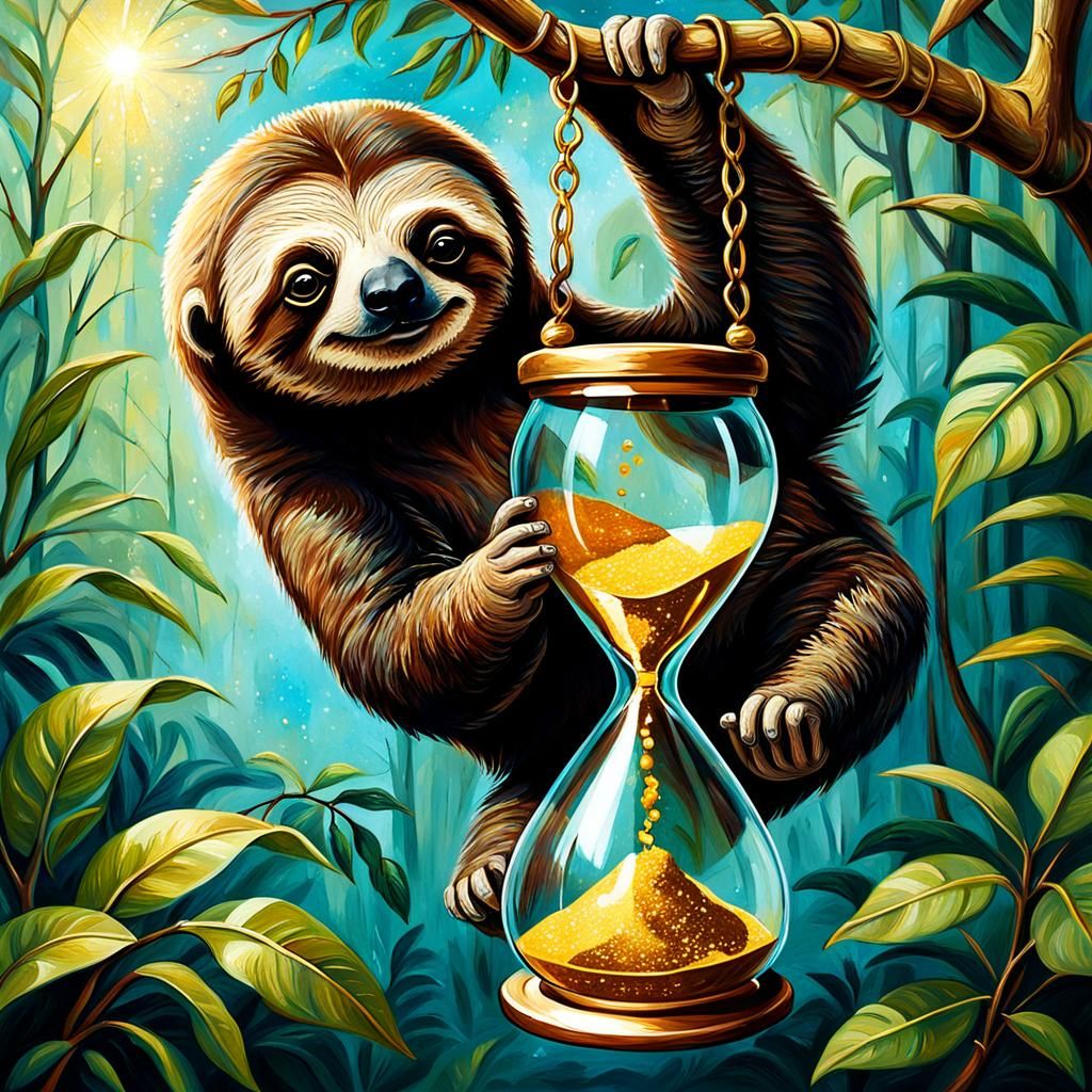 Hourglass and sloth hanging in the tree