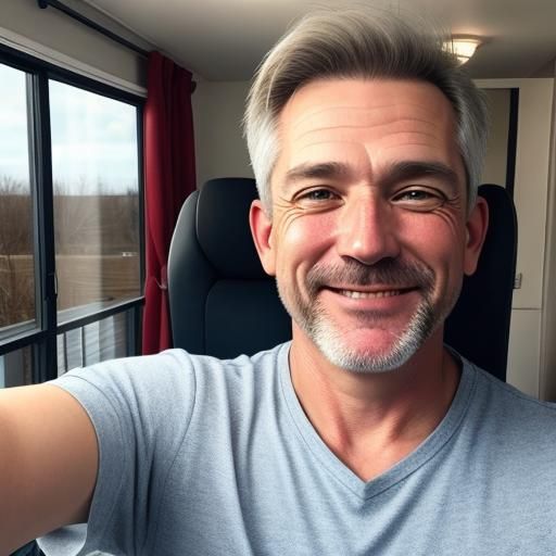 Realistic Selfie of Smiling Middle-Aged Man