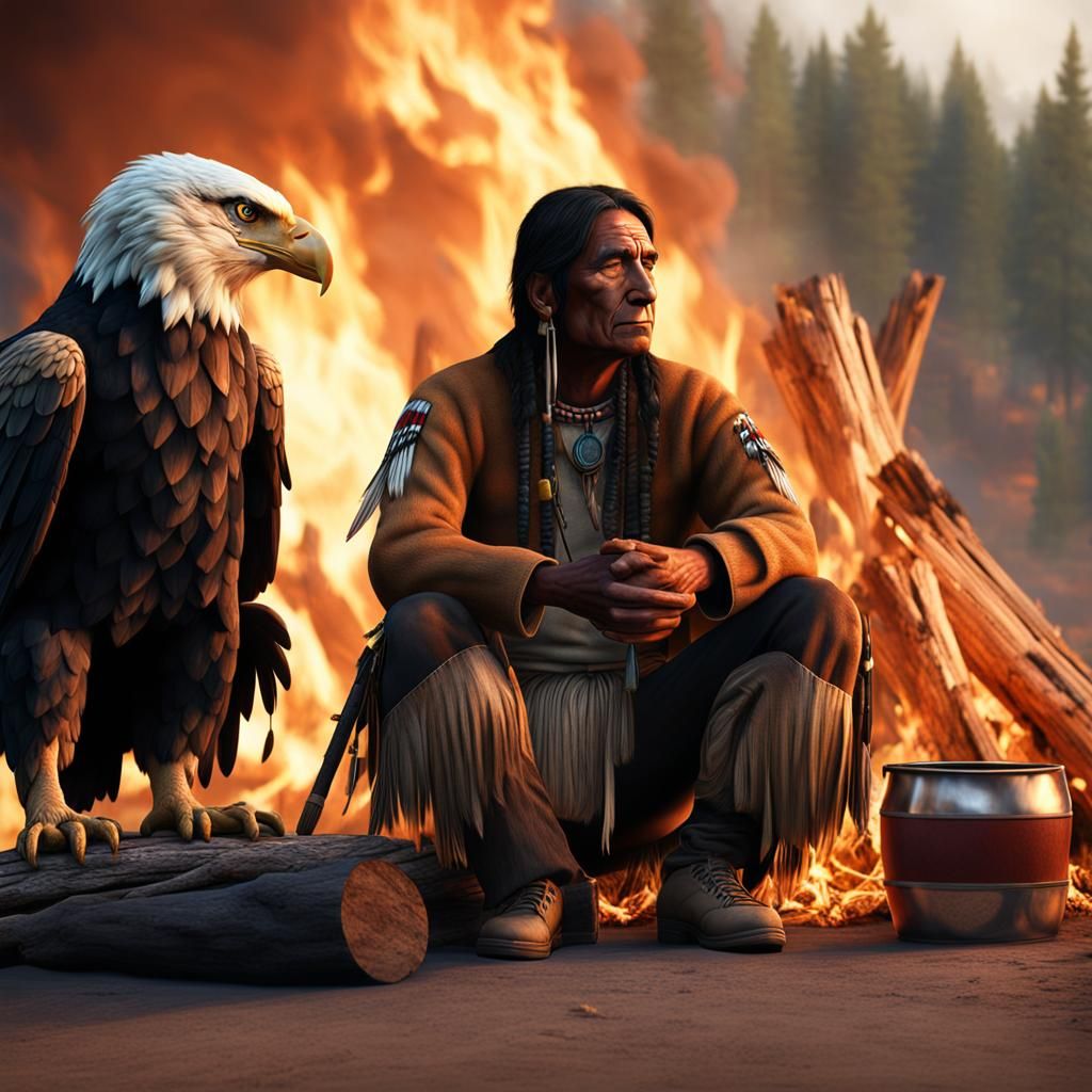 Native American Eagle Smoke Fire: Ultra Realistic