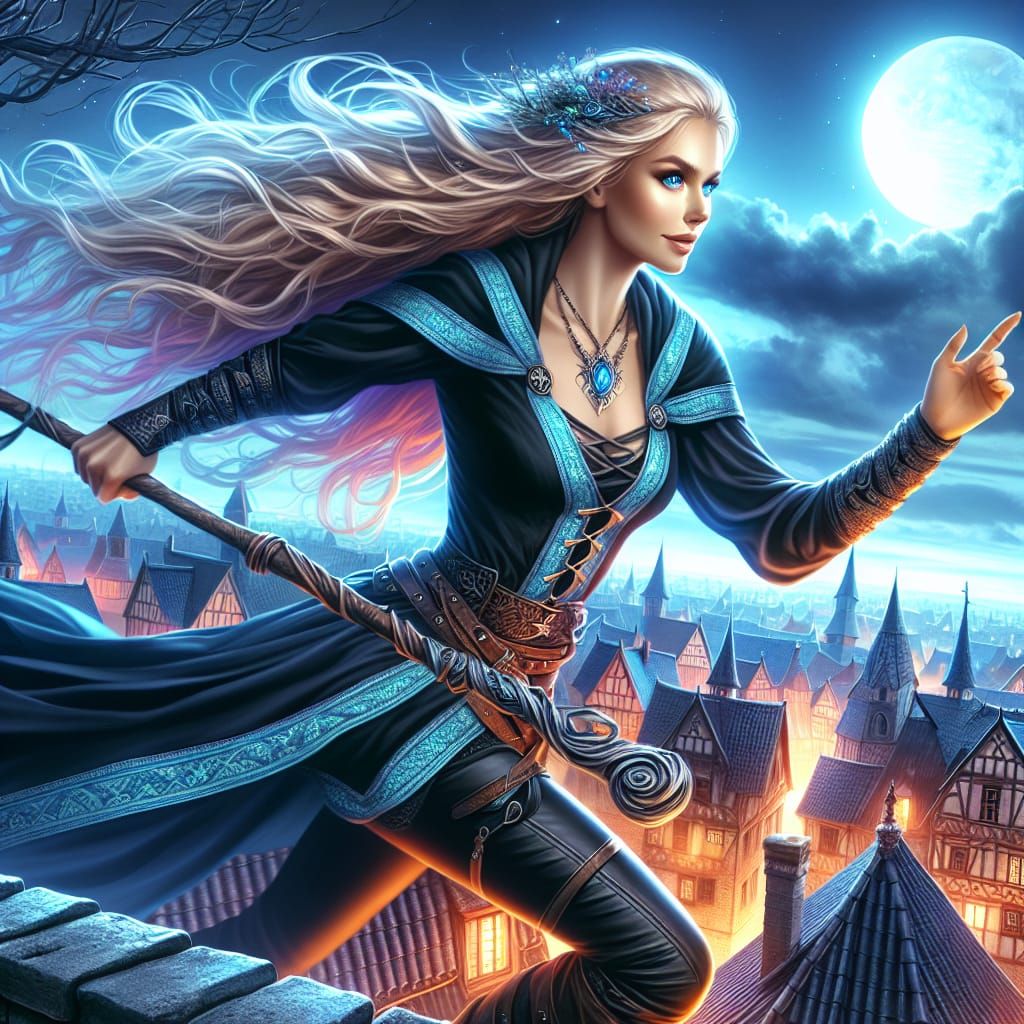 Norse Goddess Runs Through Medieval City Under Moonlight