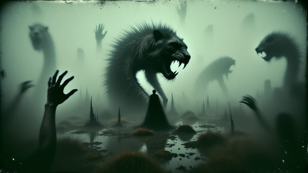 Surreal Serpent-Lion Demiurge in Nightmarish Multiple Exposu...