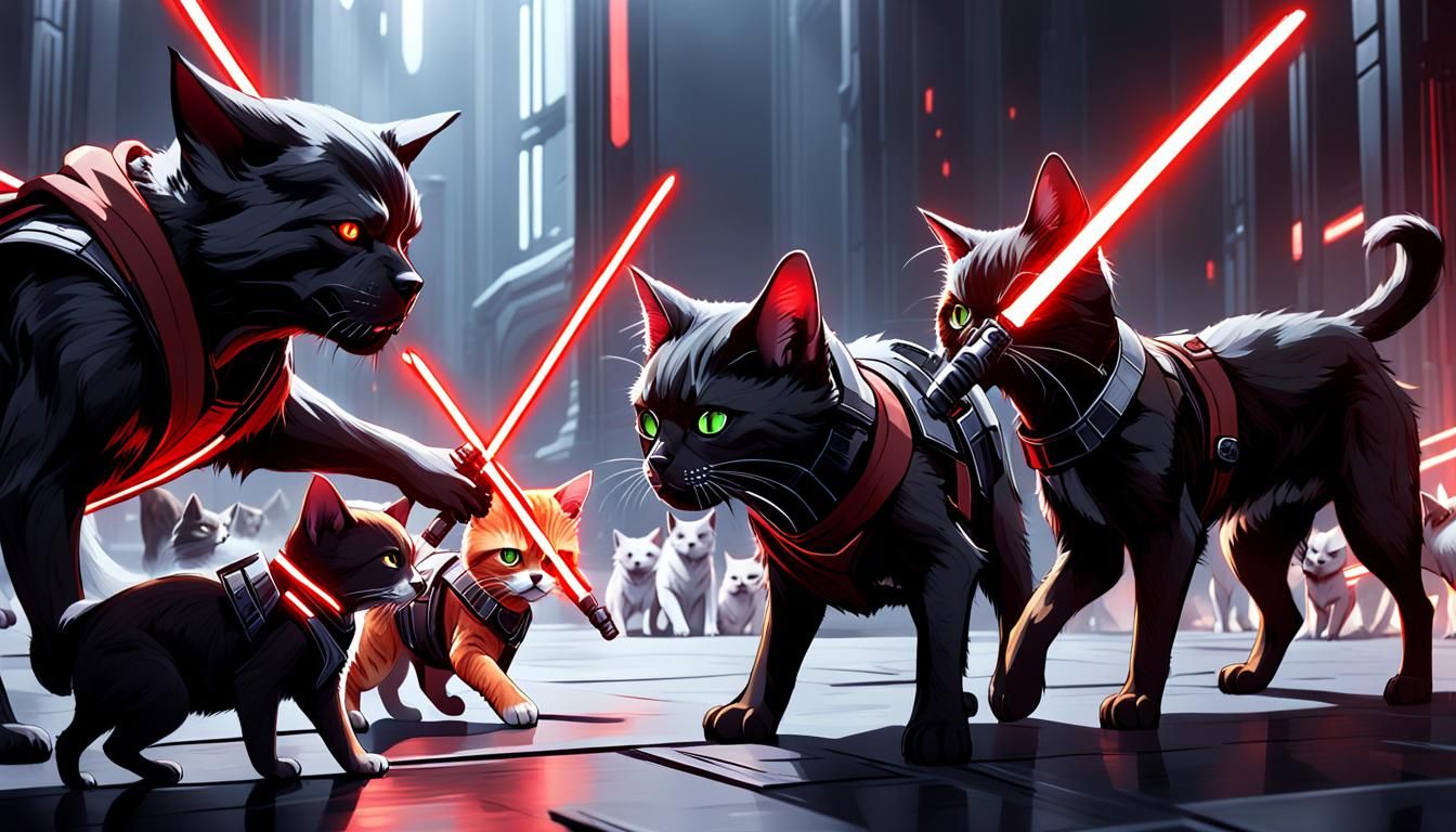 Jedi Cats vs Sith Dogs in Anime Style