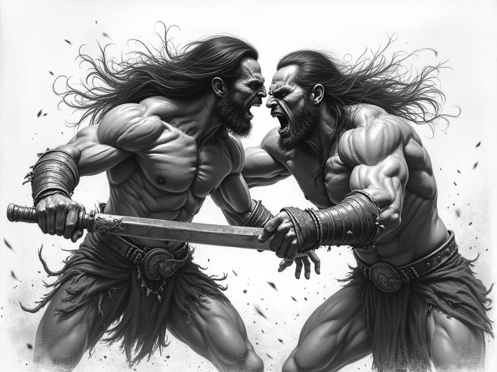 Medieval Fantasy Barbarian in Epic Ink Drawing