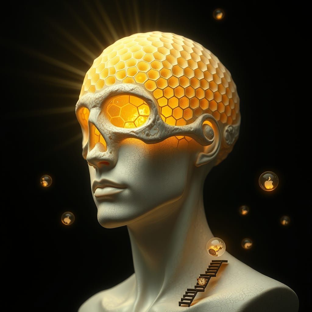 Ethereal Honeycomb Skull Bust with Clockwork Orbs