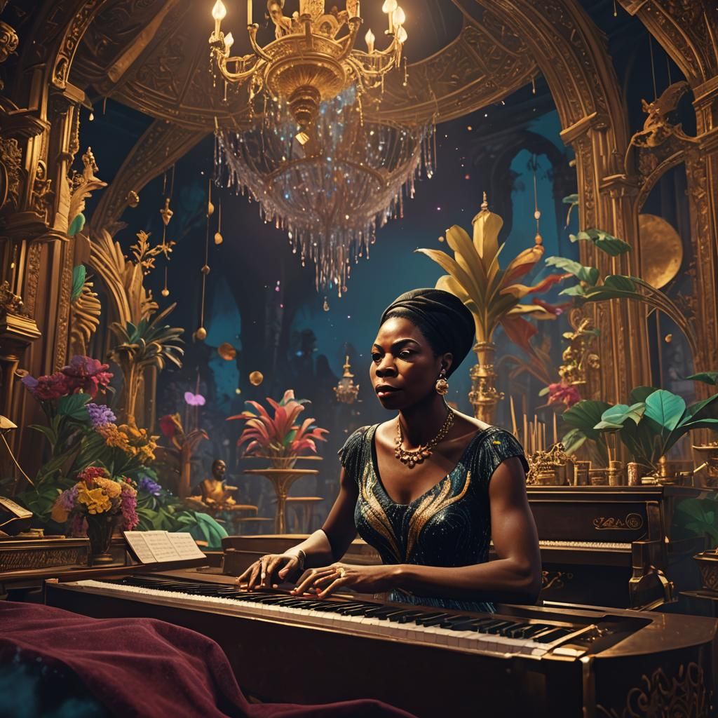 Nina Simone Performing Live: Detailed Matte Painting