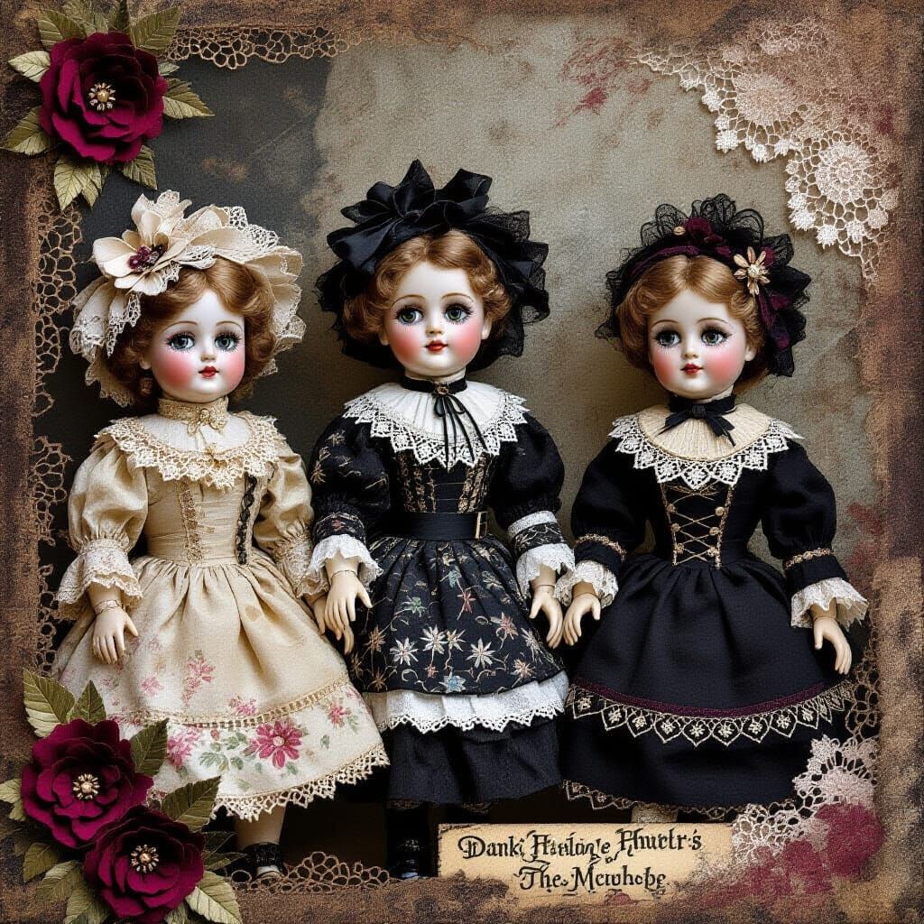 Gothic Doll Collage with Lace and Vintage Fabrics
