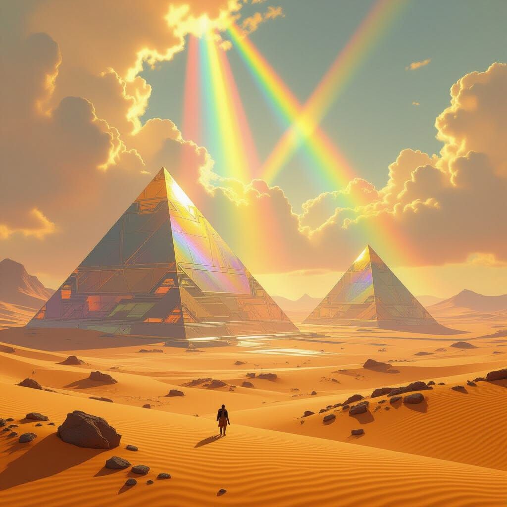 Crystal Pyramids in a Sci-Fi Desert Landscape