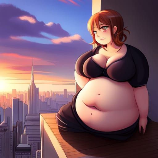 Anime Girl with Purple Eyes and Gigantic Belly