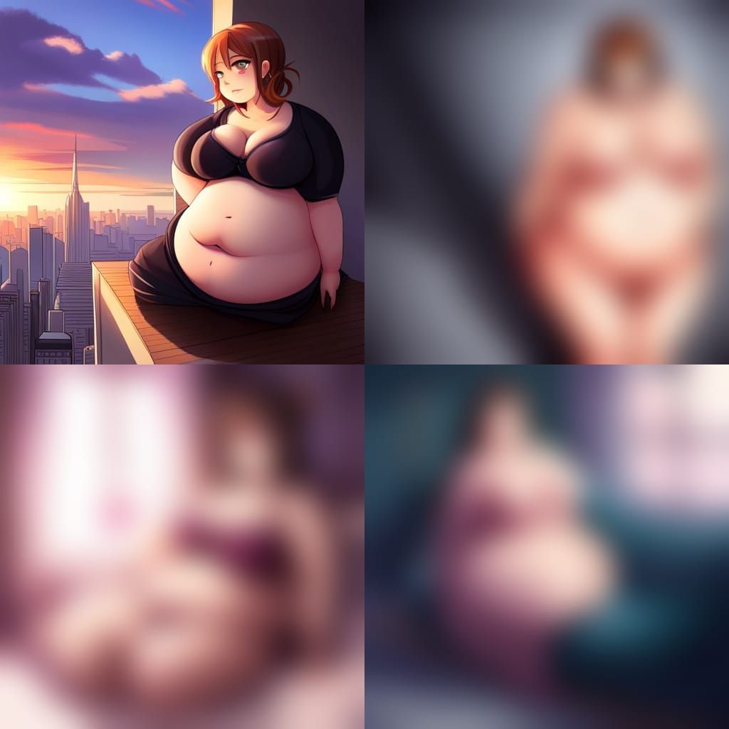 Chubby Anime Girl with Purple Eyes, Digital Art