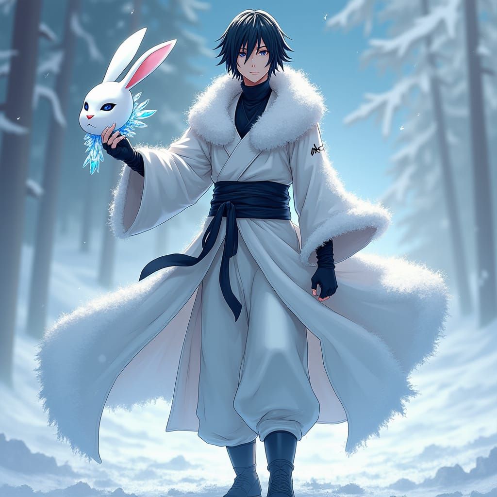 Ninja with Ice Mask in Hyperrealistic Style