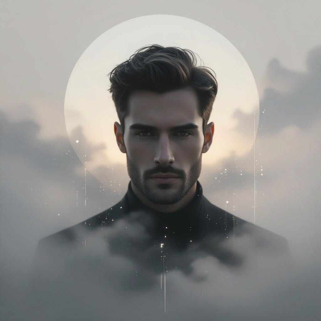 Mysterious Male Portrait With Blurred Features in Surreal St...