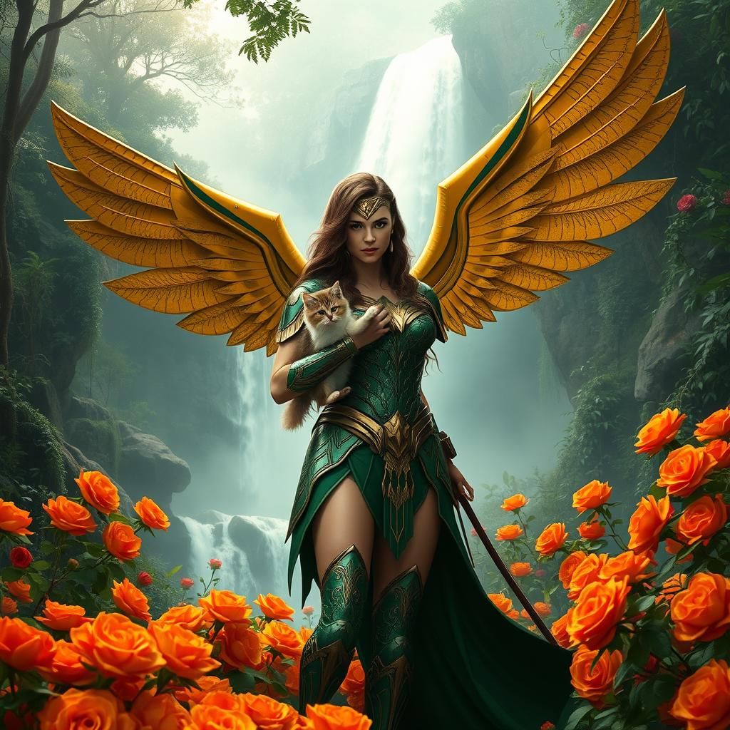 Wonder Woman with Kitten and Golden Wings