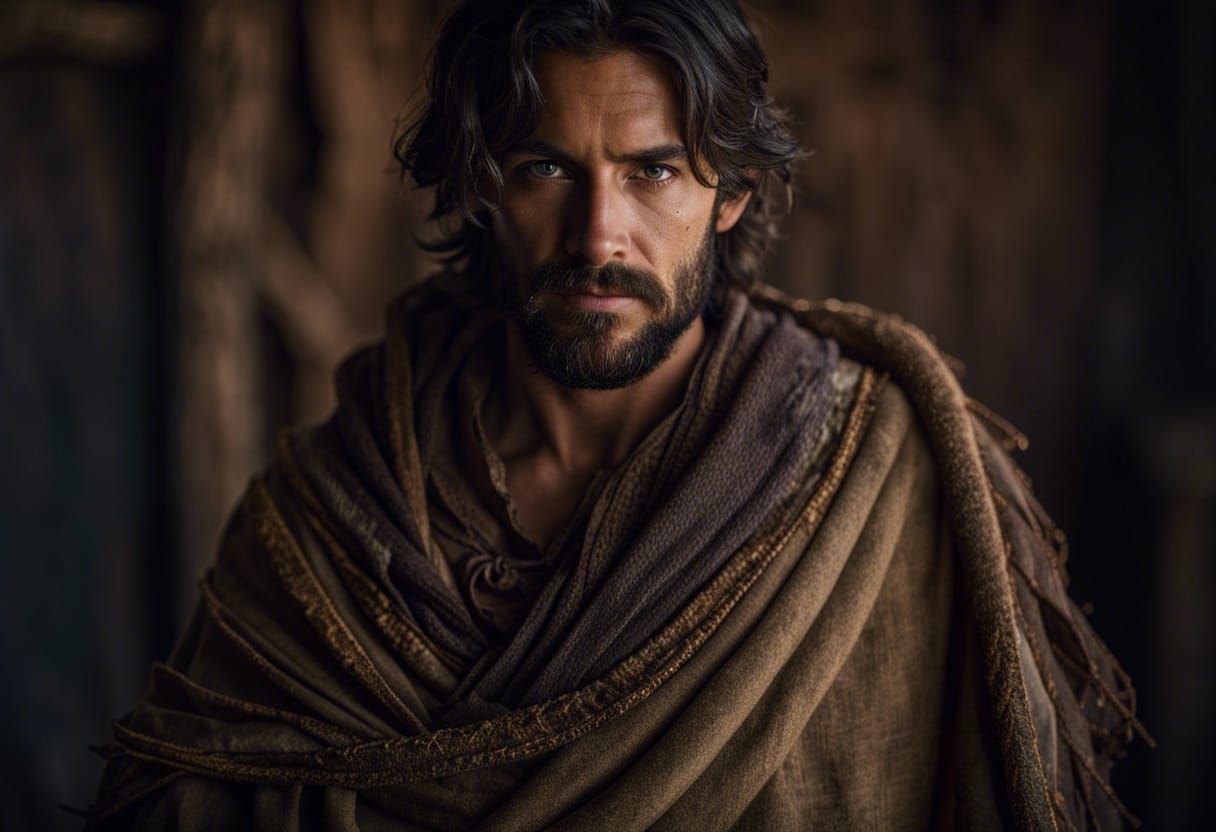 Movie Still of Rugged Young Man in Tunic