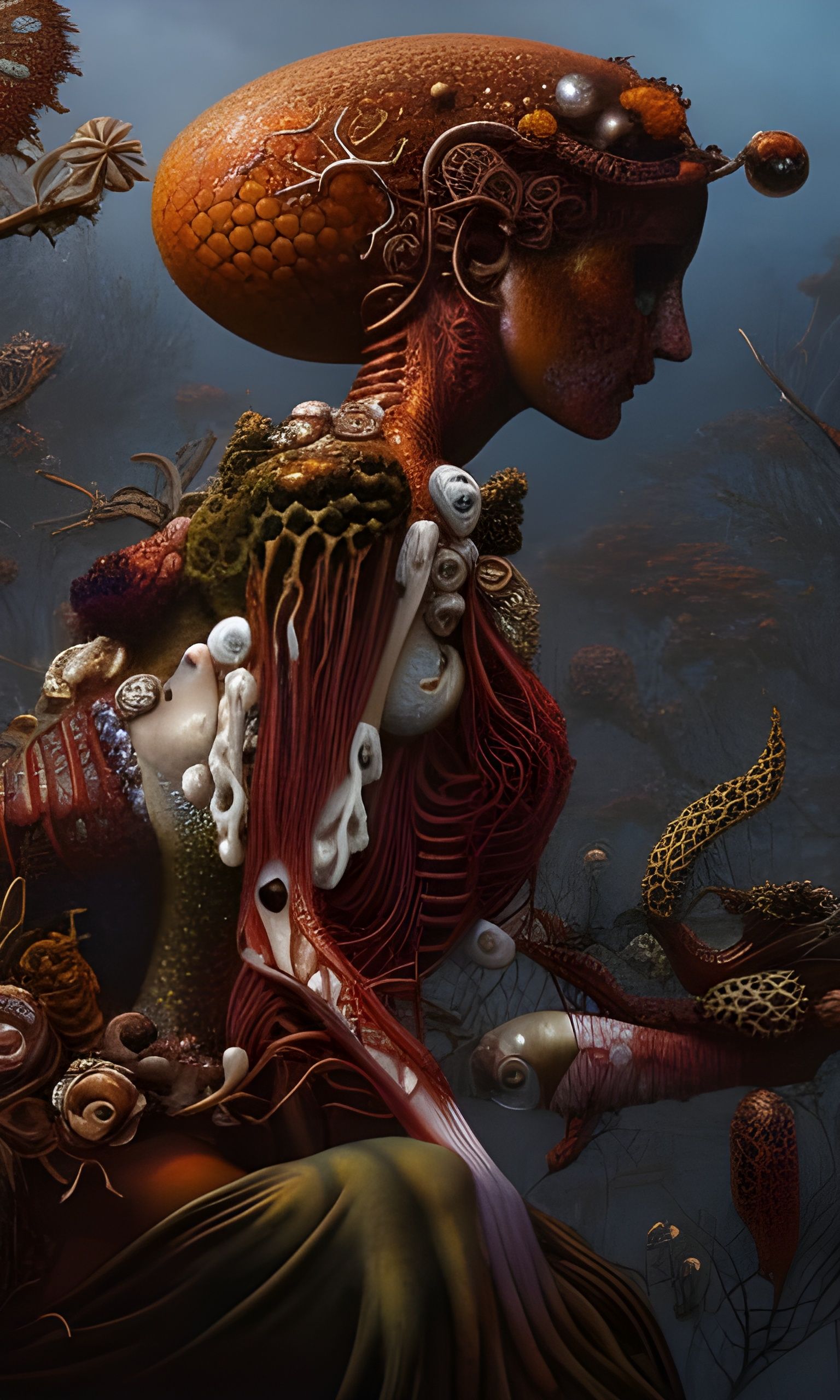 Barnacle-Covered Mermaid Zombie in Grotesque Collage Style