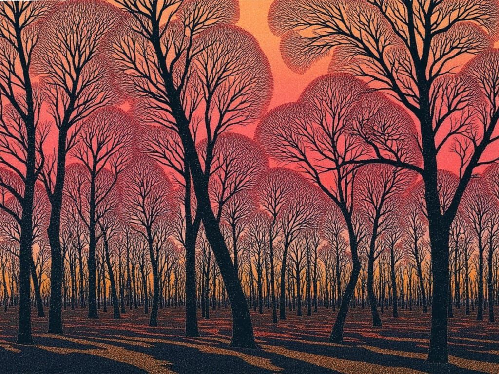 Surreal Apple Blossom Garden in Abstract Style